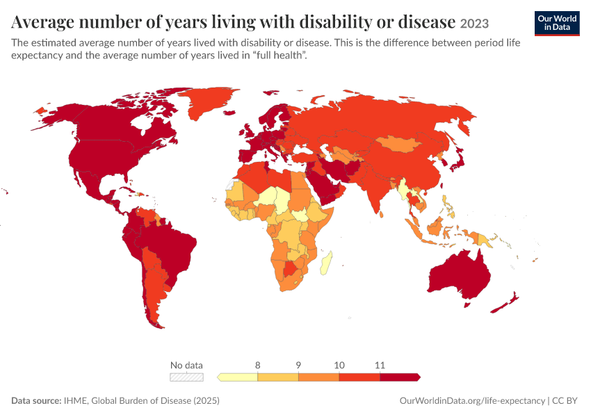 A thumbnail of the "Average number of years living with disability or disease" chart